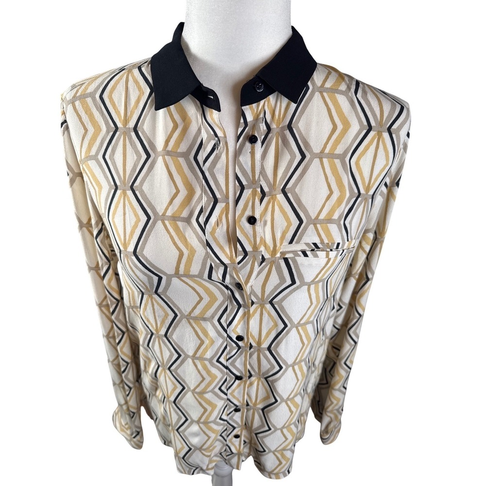 ZARA Basic Geometric Print Button Down‎ Long Sleeve Shirt Women's Size S - Picture 5 of 9